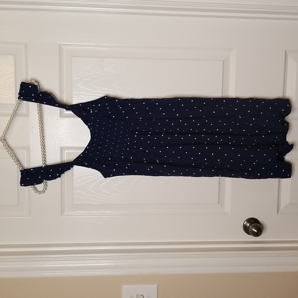 Madewell Sleeveless Blue White Polka Dot Flutter Strap Square Neck Mini Dress - Picture 9 of 14